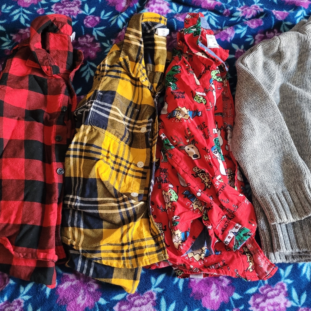 Lot of 4 Boys long sleeve Gap shirts flannel plus more